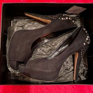 Vince Camuto studded black peep toe pumps